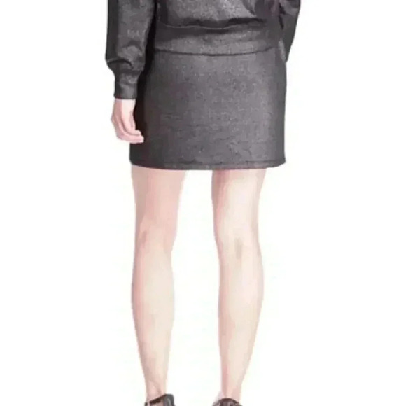 MICHAEL KORS  HEATHERED BUTTON-TRIM BLACKSILVER SHIMMER MINI SKIRT - Picture 2 of 5